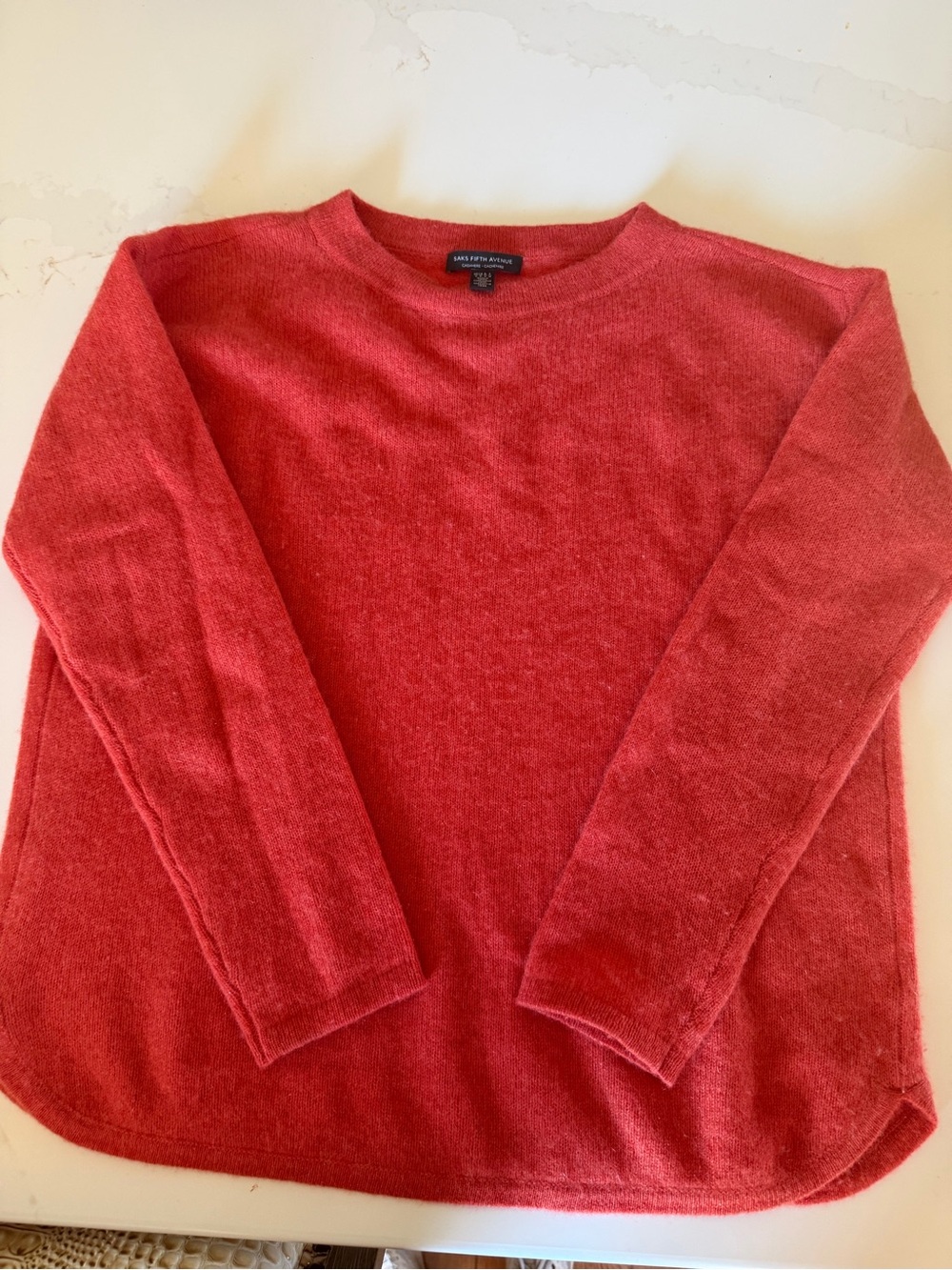 Saks Fifth Avenue 100% Cashmere orangish red Crewneck Sweater – Size Small